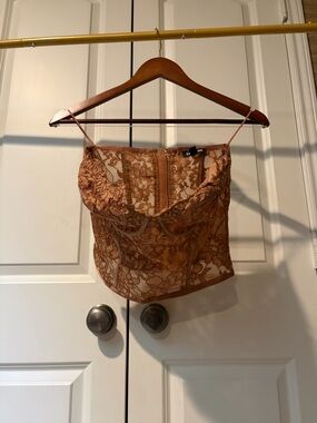 Express Lace Bustier Crop Top in Terracotta